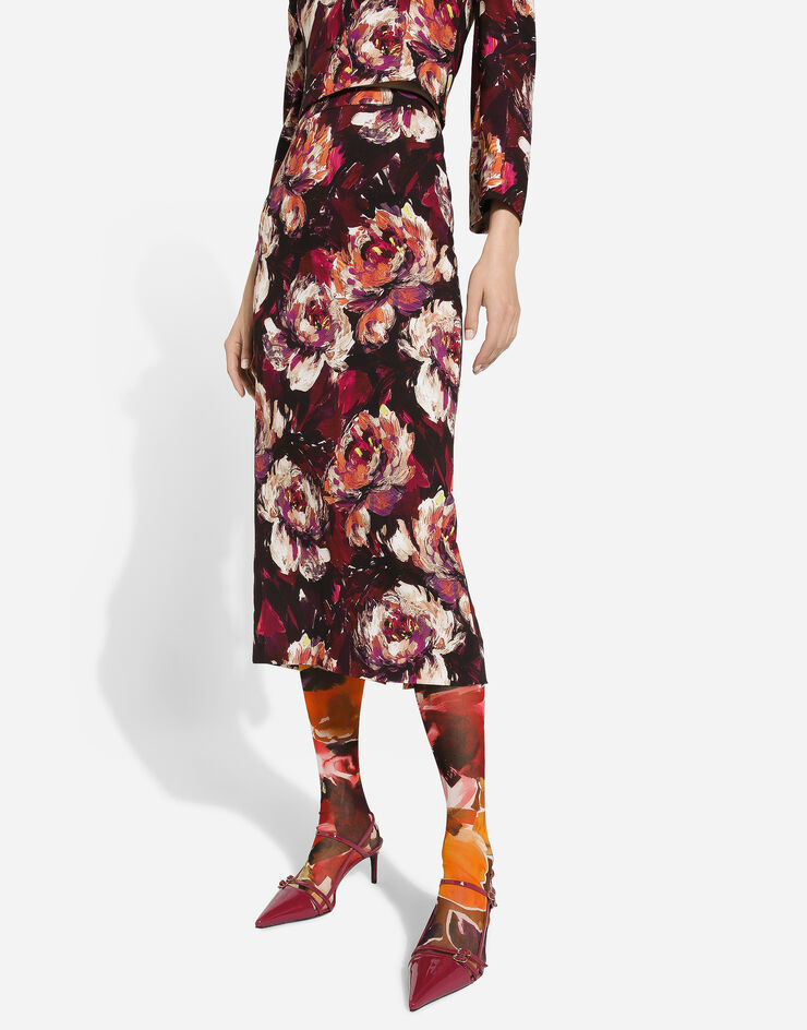 Dolce & Gabbana Cady calf-length skirt with peony print Print F4CSJTFSIBD