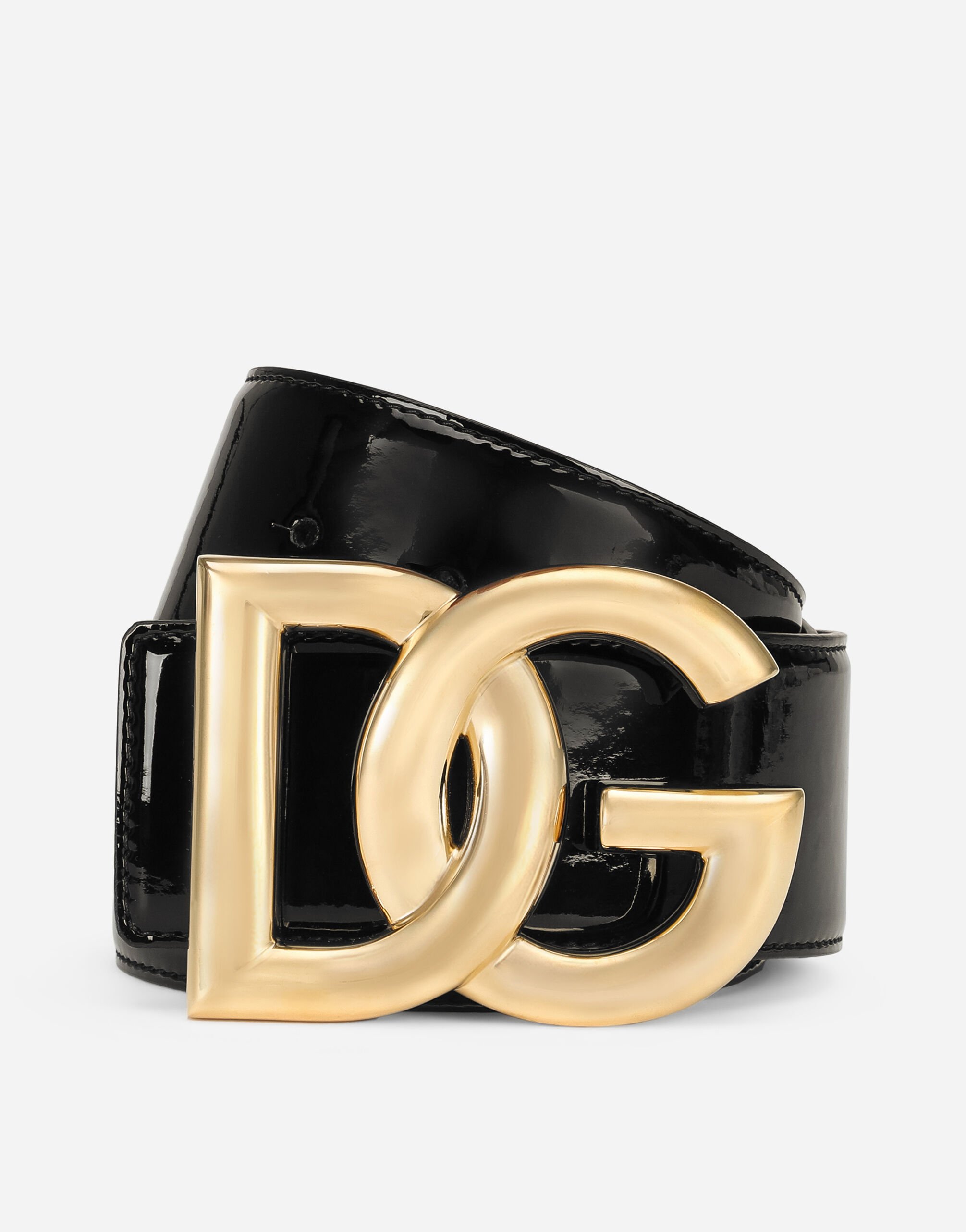 Dolce & Gabbana Patent leather belt with DG logo Black BE1446AW576