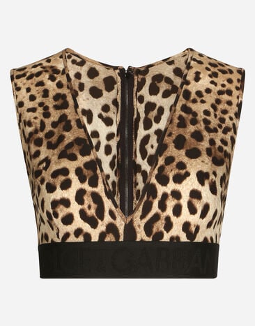 Dolce & Gabbana Leopard-print charmeuse top Black F75O9TFUSOP
