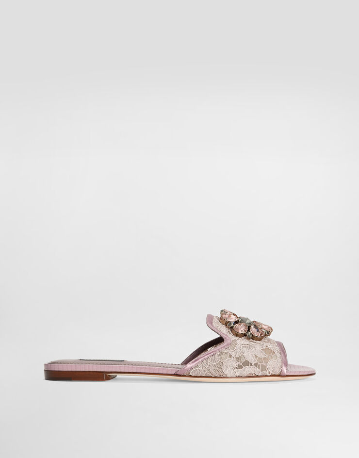 Dolce & Gabbana Lace rainbow slides with brooch detailing Blush CQ0023AG667