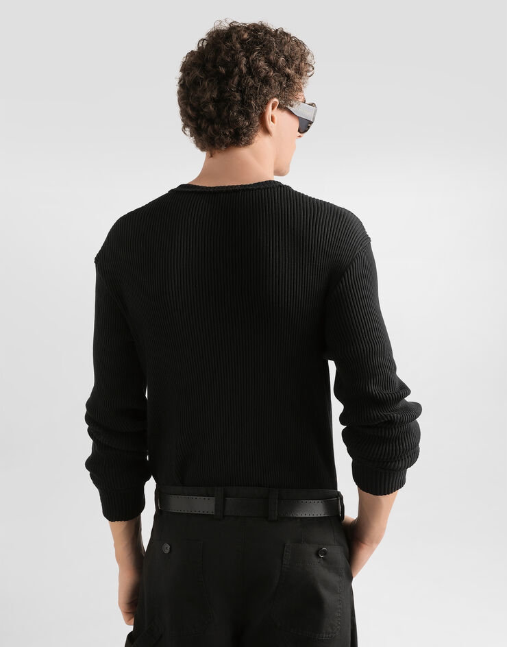 Dolce & Gabbana Ribbed cotton serafino t-shirt Black G8TF3THU7WR