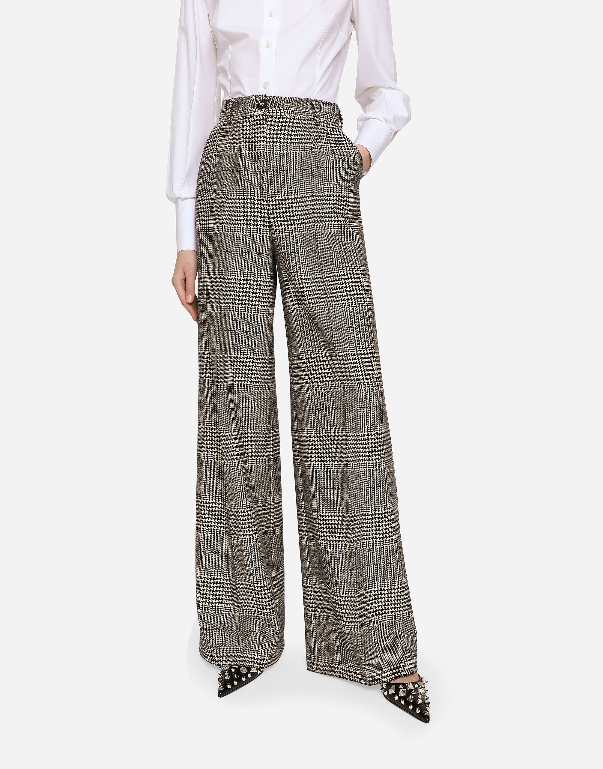 Flared glen plaid pants in Multicolor for Women