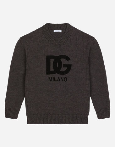 Dolce & Gabbana Wool round-neck sweater with flocked DG logo Negro L4KWE1JCVR9