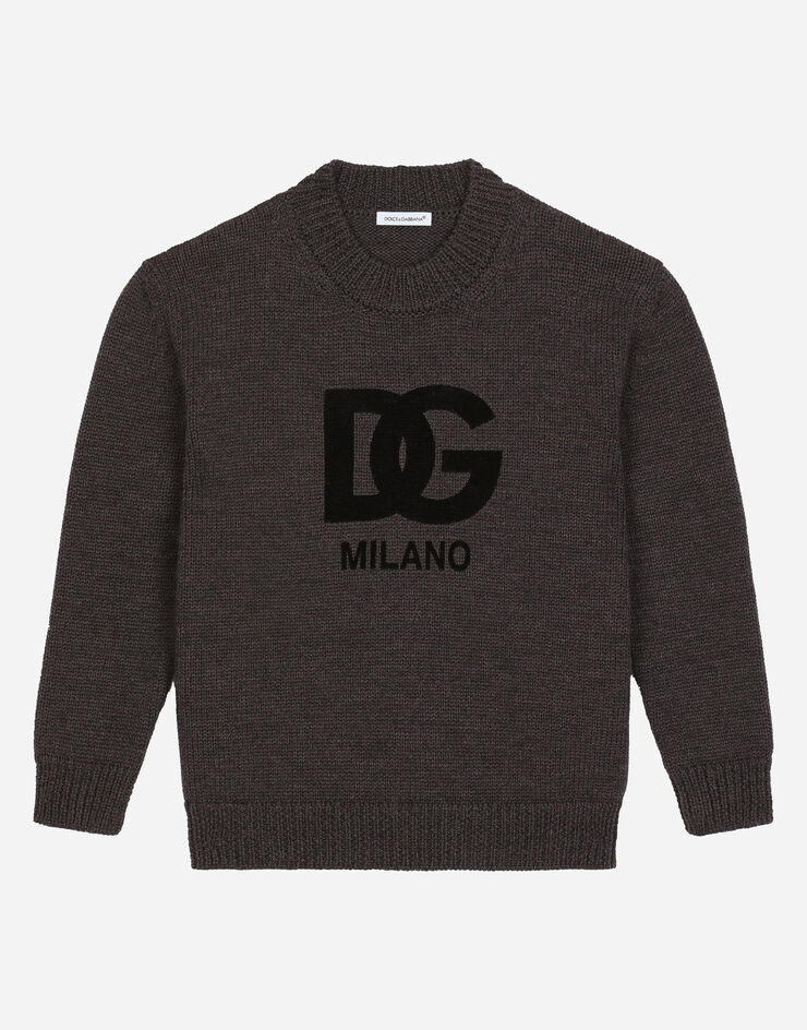 Dolce&Gabbana Джемпер из шерсти с круглым вырезом и флокированным логотипом DG разноцветный L4KWF2JCVQ7