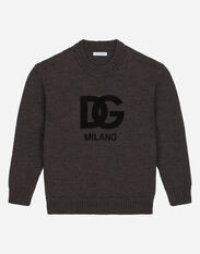 DolceGabbanaSpa Wool round-neck sweater with flocked DG logo Blue L4KWE1JCVF6