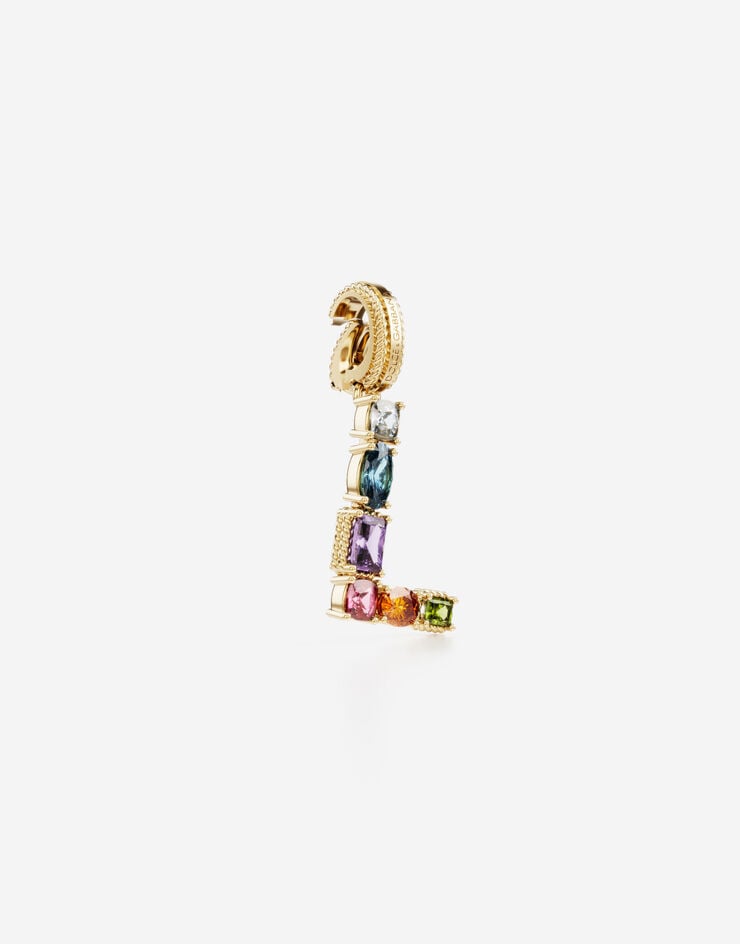 Dolce & Gabbana Rainbow alphabet L 18 kt yellow gold charm with multicolor fine gems Gold WANR2GWMIXL