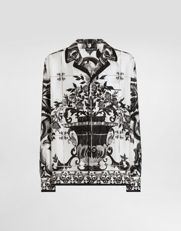 Dolce & Gabbana Camisa Vanity de sarga con estampado de mayólica Multicolor G5IF1THI1SV