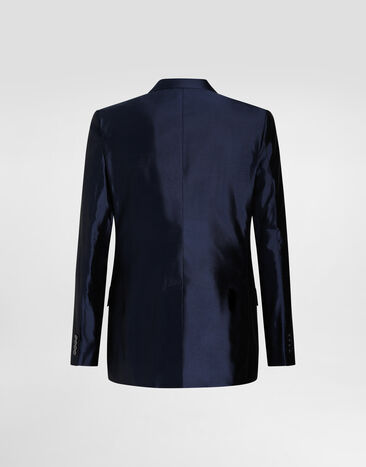 Dolce & Gabbana Zweireihiger Anzug aus Shantung und Mikadoseide Blue GK021TFU1L5
