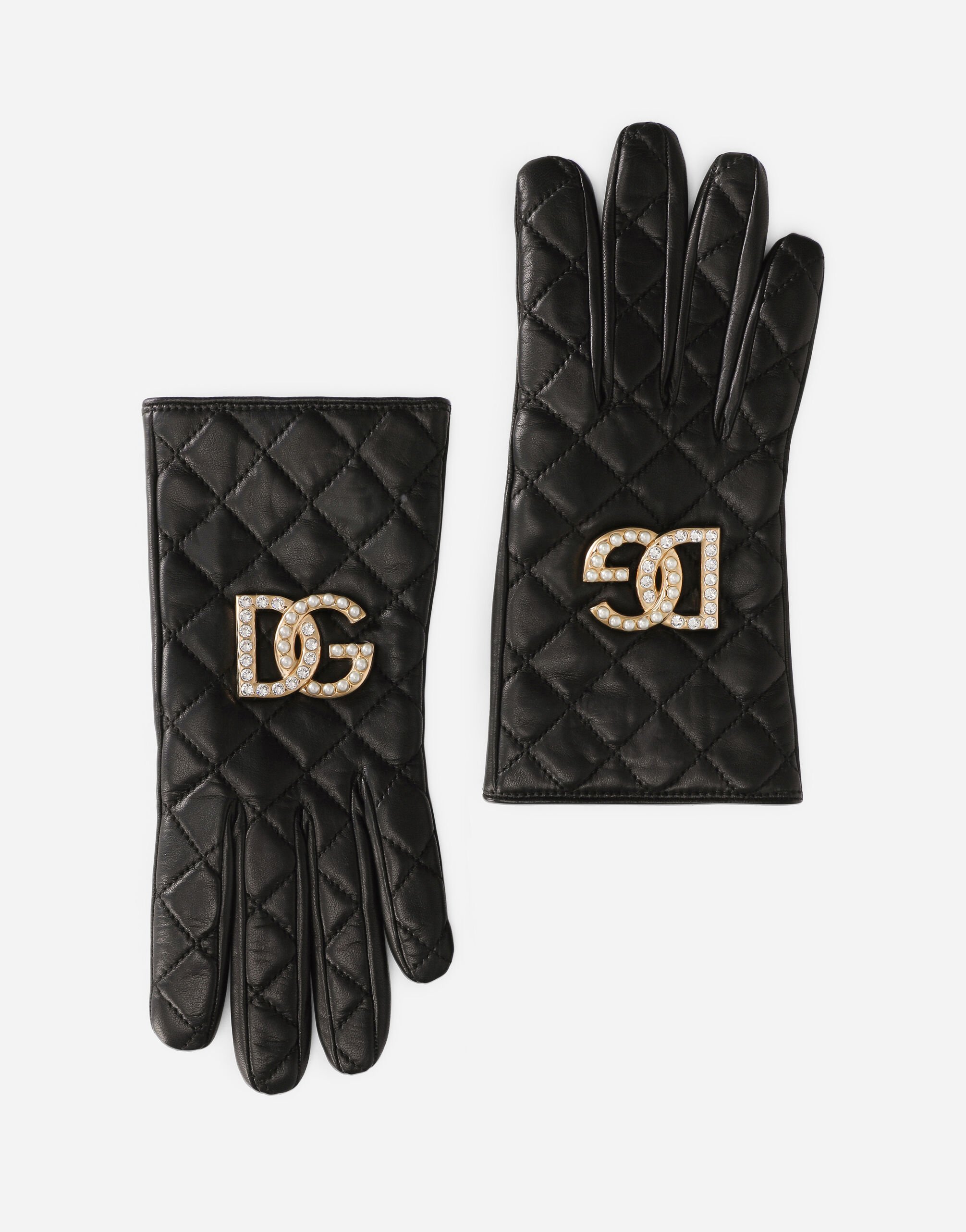 Dolce & Gabbana قفازات من جلد النابا المبطن بشعار DG أسود FH652AFU2XJ