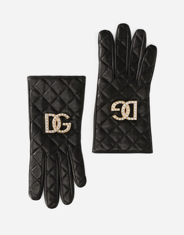 Dolce&Gabbana Quilted nappa leather gloves with DG logo Brown FXL68TJFMU9