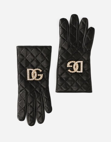 Dolce&Gabbana Quilted nappa leather gloves with DG logo Brown FXM19TJAWW1