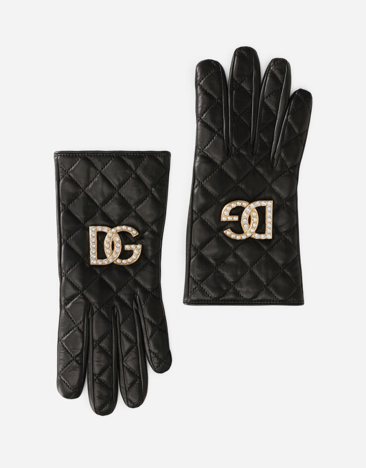 Dolce & Gabbana Handschuhe aus gestepptem Nappaleder mit DG-Logo Mehrfarbig BF0170AQ220