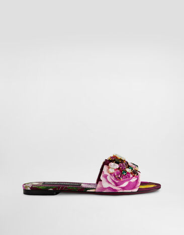 Dolce & Gabbana Rose-print slippers with embroidery Multicolor CQ0637C9T24