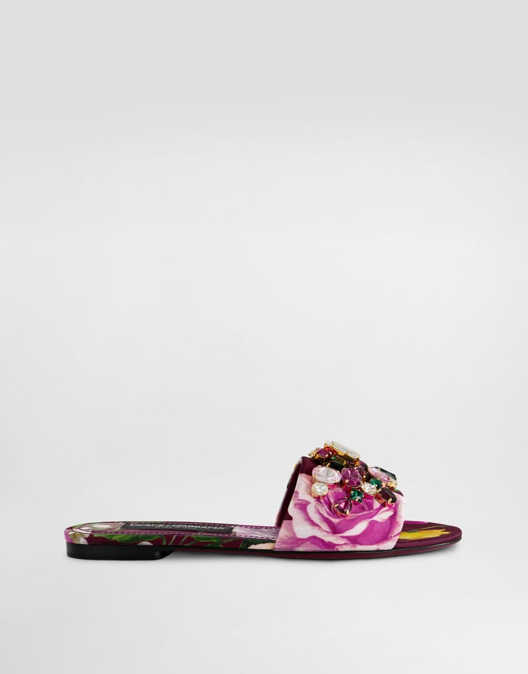Dolce & Gabbana Rose-print slippers with embroidery Multicolor CQ0637C9T24