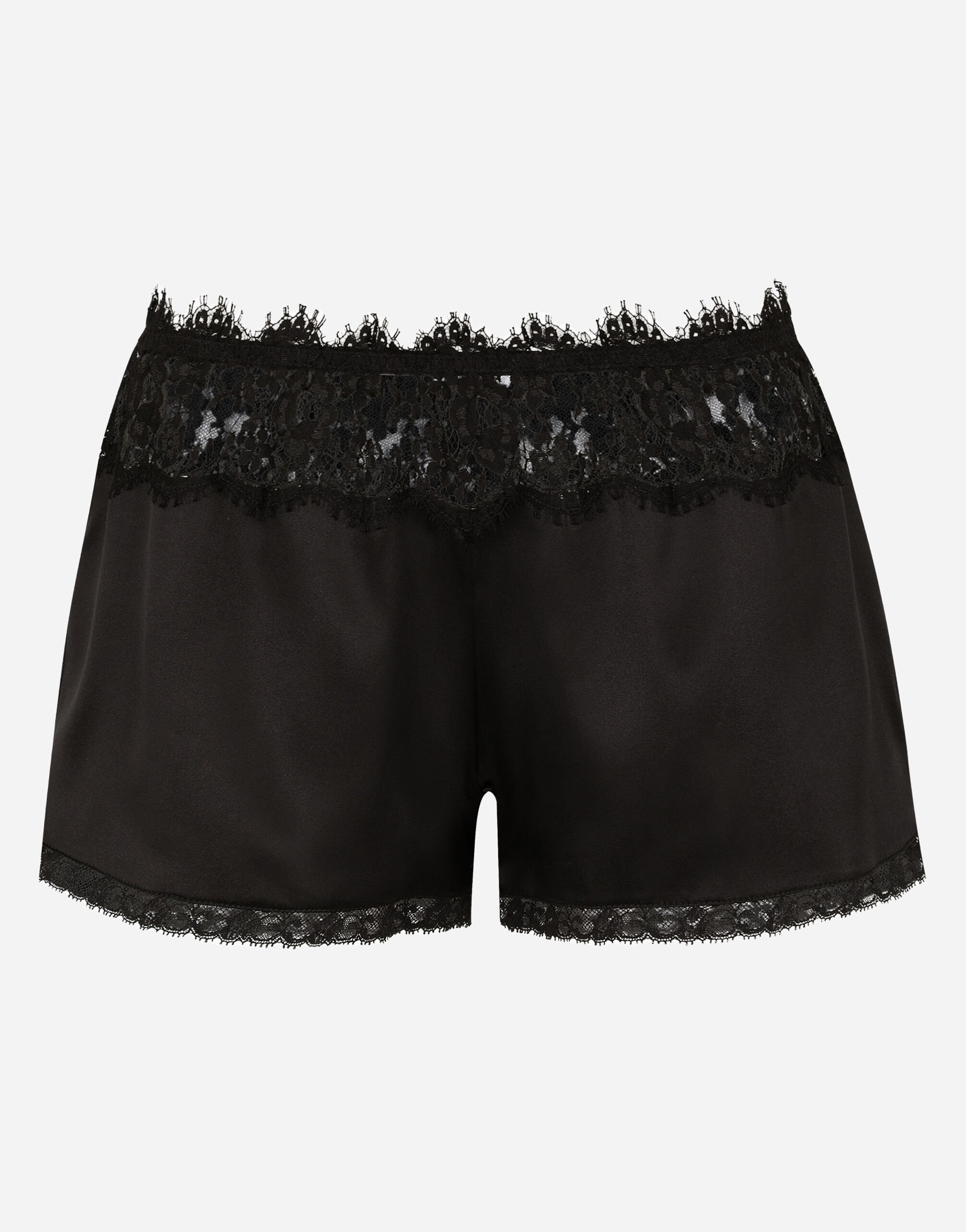 Dolce & Gabbana Satin lingerie shorts with lace details Black O7E04TONN35