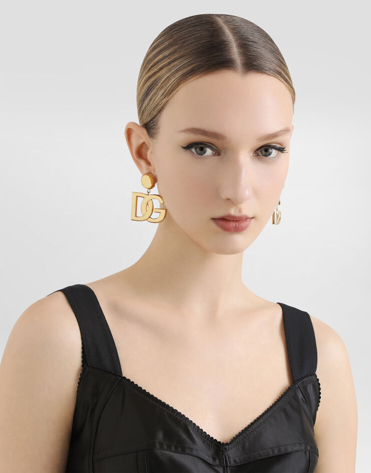 Dolce & Gabbana Pendientes de clip con logotipo DG Dorado WEN6P6W1111