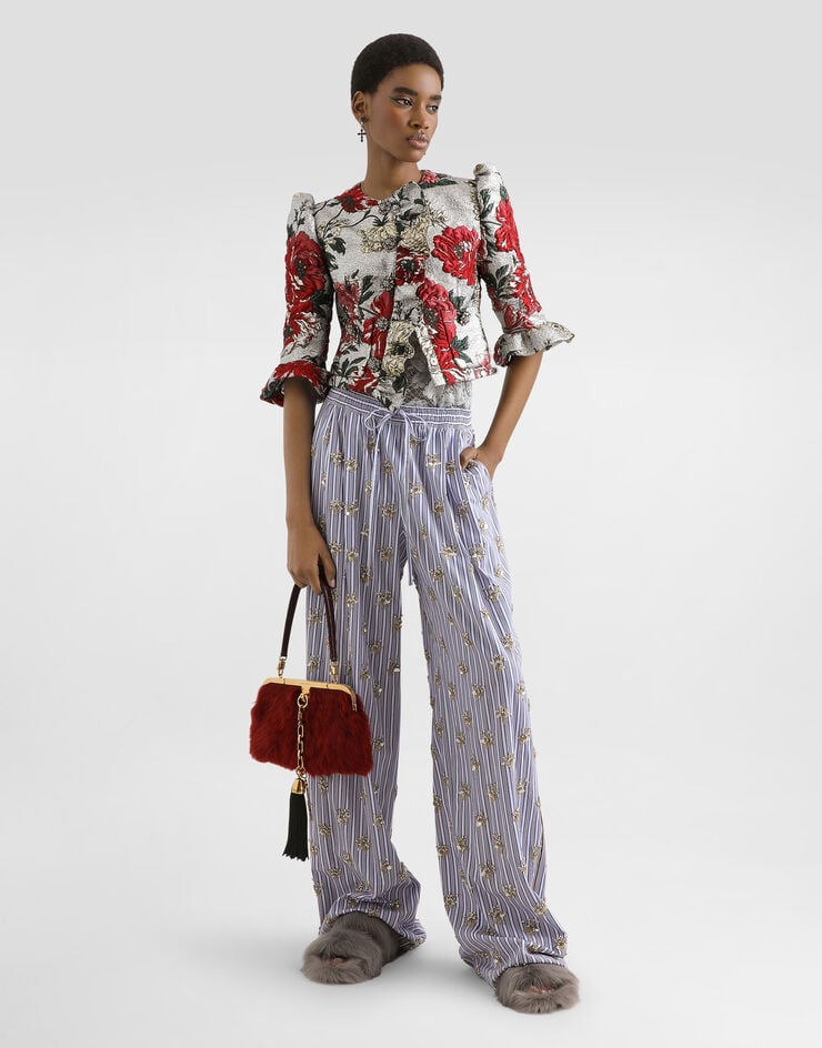 Dolce & Gabbana Single-breasted floral jacket with ruffles Multicolor F27IZZHJMRI