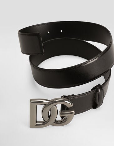 Dolce & Gabbana Cinturón en piel de becerro con hebilla logotipo DG cruzado Black BC4630AO776