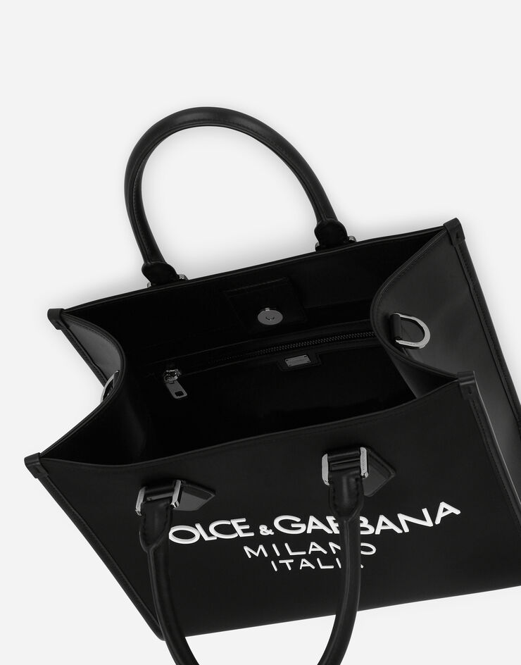 Dolce & Gabbana Bolso shopper pequeño de nailon con logotipo engomado Negro BM2012AG182