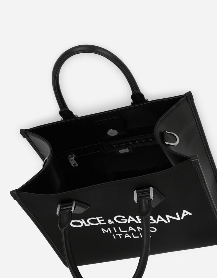 Dolce & Gabbana Small nylon shopper with rubberized logo Black BM2012AG182