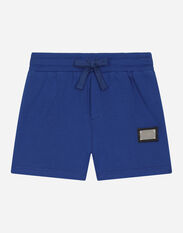 DolceGabbanaSpa Jersey jogging shorts with logo tag Blue L1JW2VG7I2P