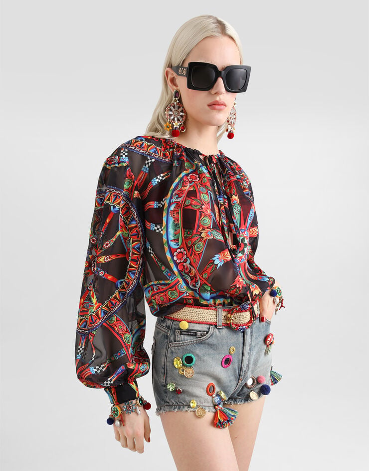 Dolce & Gabbana Carretto-print devoré twill top Dolce & Gabbana Carretto-print devoré twill top Multicolor F7BR1TFSTB5