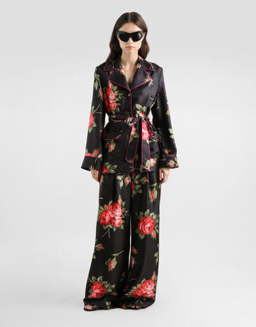 Dolce & Gabbana Hemd Vanity aus Twill mit Rosenbouquet-Print Mehrfarbig F5Q03TIS11G