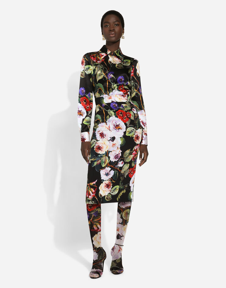 Dolce & Gabbana Charmeuse calf-length skirt with rose garden print Print F4CS8TFSA56