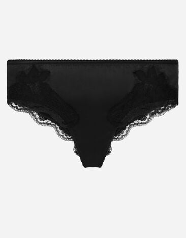 Dolce & Gabbana سروال داخلي ساتان بتفاصيل دانتيل أسود O1G24TONQ79