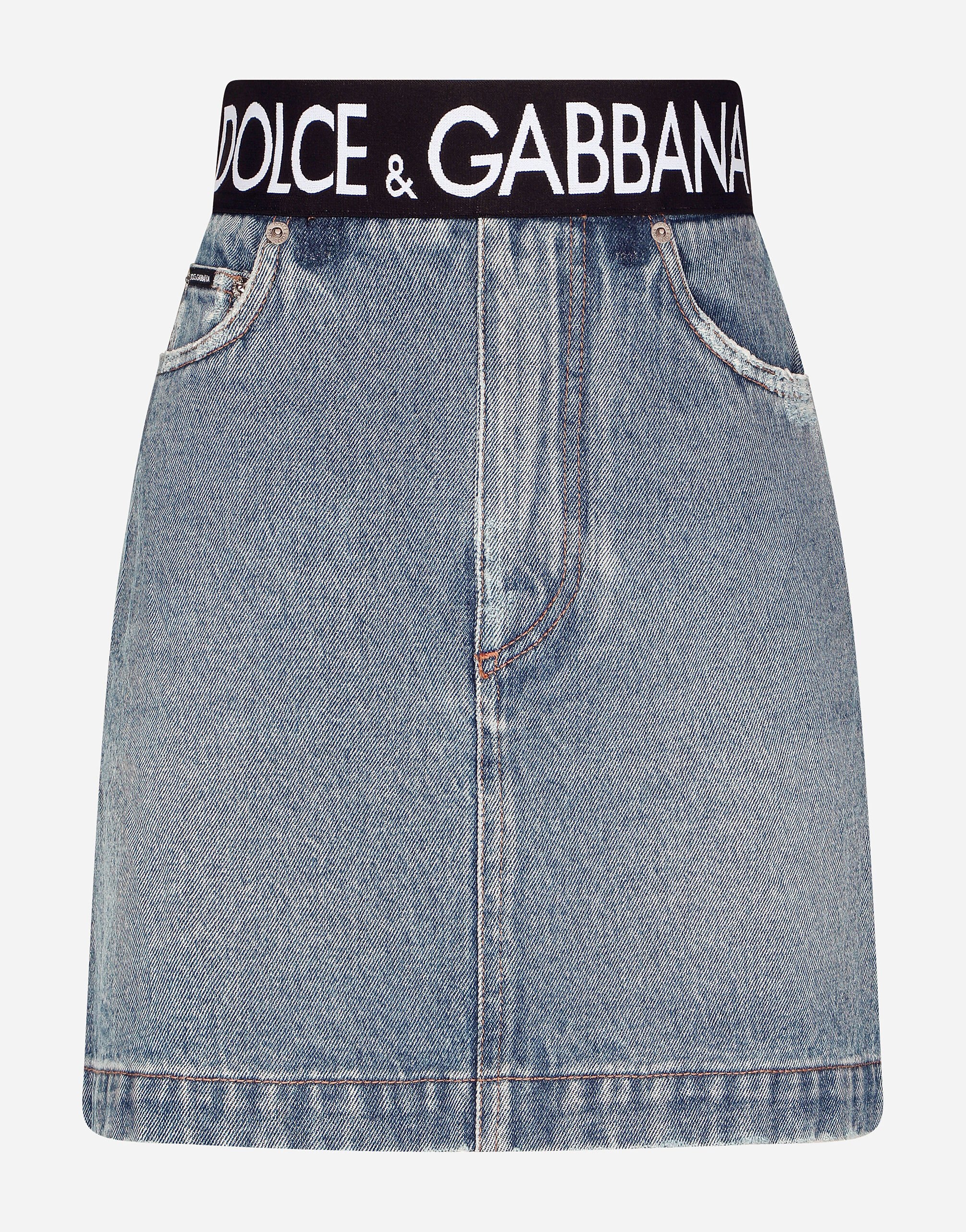 Dolce & Gabbana Short denim skirt with branded waistband Multicolor F4CHBDG8FR7