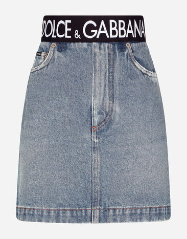 Dolce & Gabbana Falda vaquera corta con logotipo en cinturón Multicolor FTCDDDG8HU3