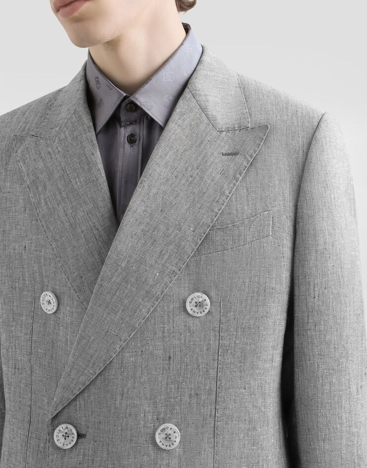 Dolce & Gabbana Sicilia light double-breasted jacket in linen canvas Grey G2QS7TFU4MF