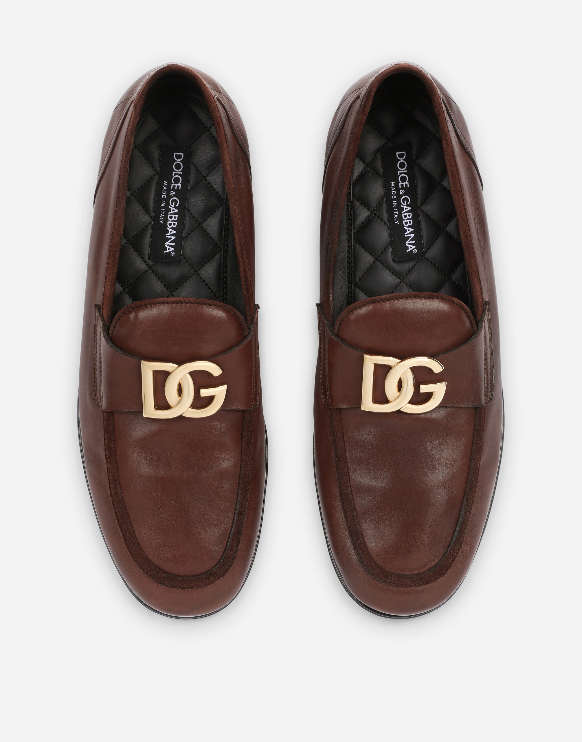 Calfskin slippers in Brown for Men Dolce Gabbana