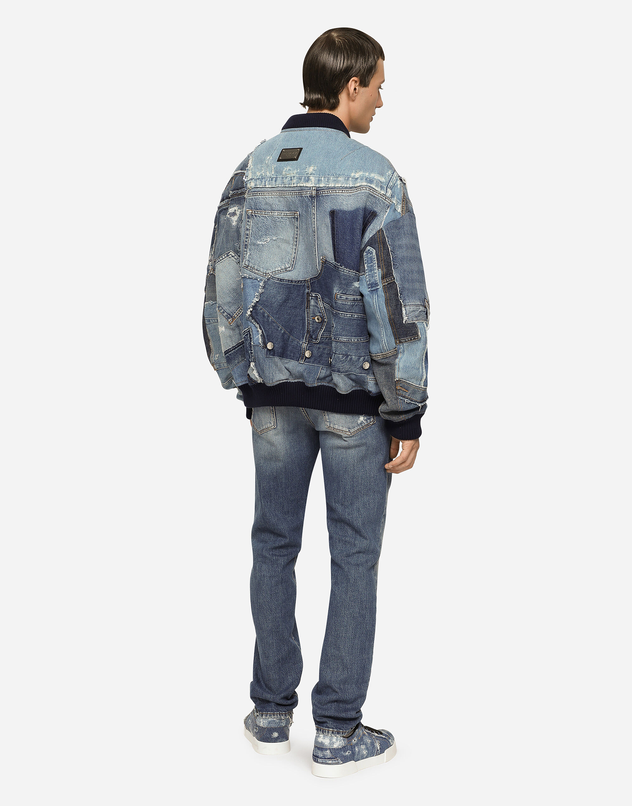 Stretch patchwork denim jacket in Multicolor for Men Dolce Gabbana