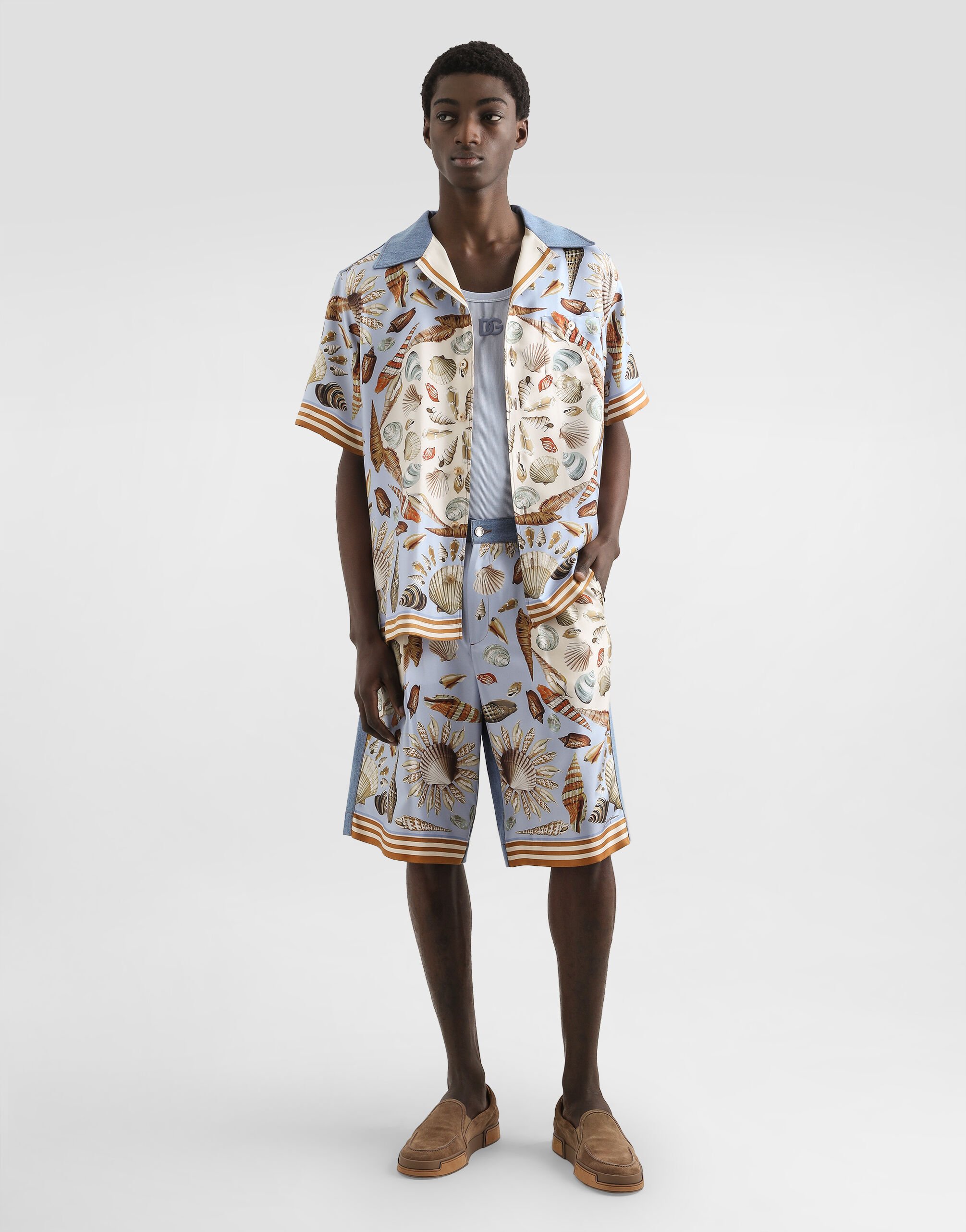 Multicolorのメンズ Silk and cotton denim shirt | Dolce&Gabbana®