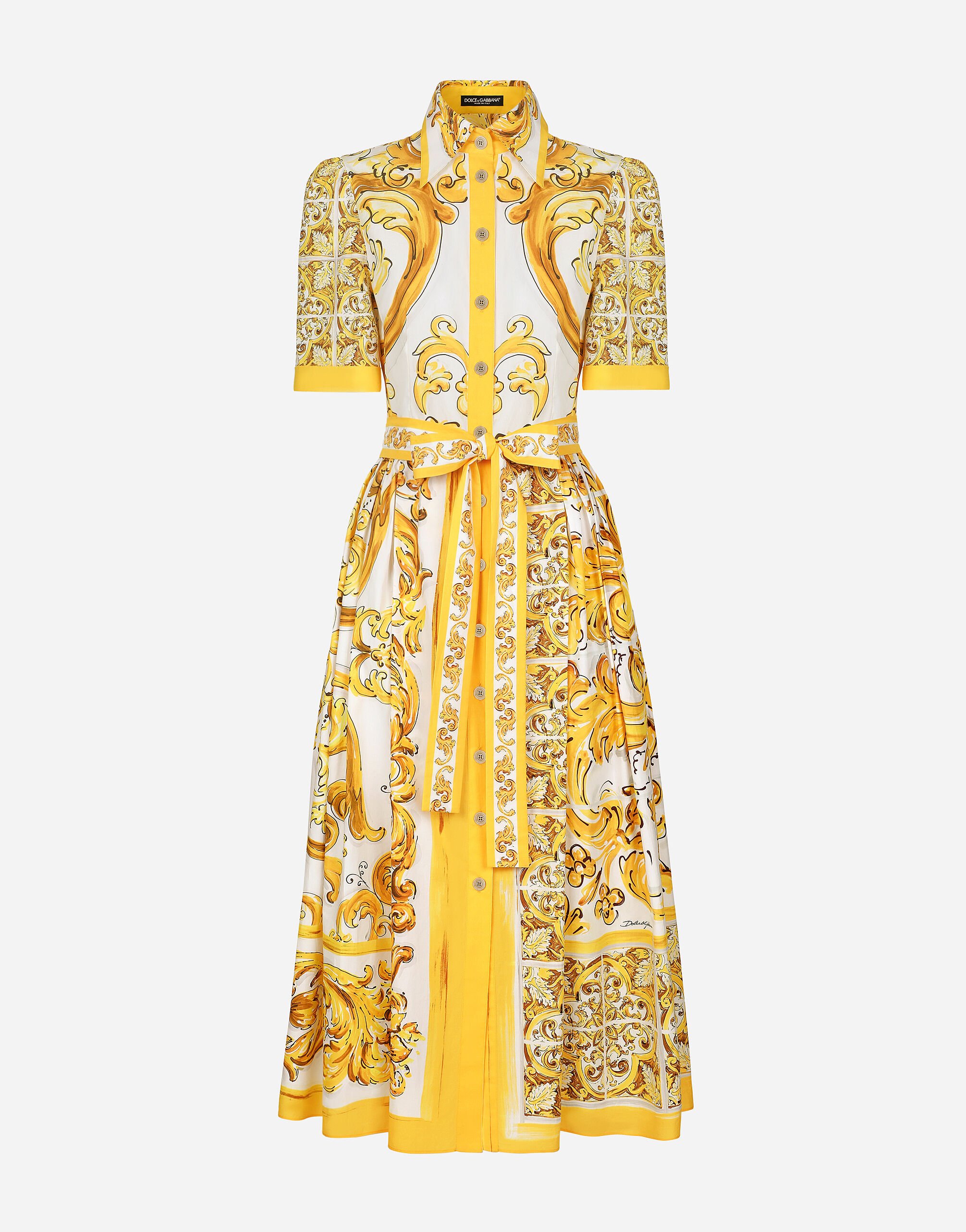 Cotton poplin midi shirt dress with majolica print in Print for Women Dolce Gabbana