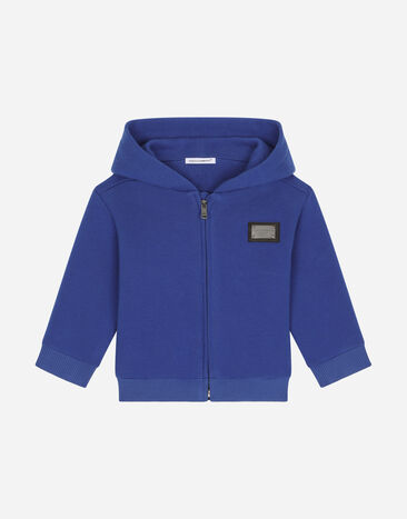 Dolce&Gabbana Zip-up hoodie with logo tag Blue L1JW2VG7I2P