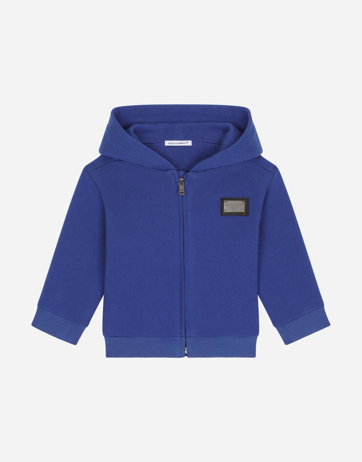 DolceGabbanaSpa Sweat-shirt zippé avec capuche et plaquette à logo Bleu L1JW2VG7I2P