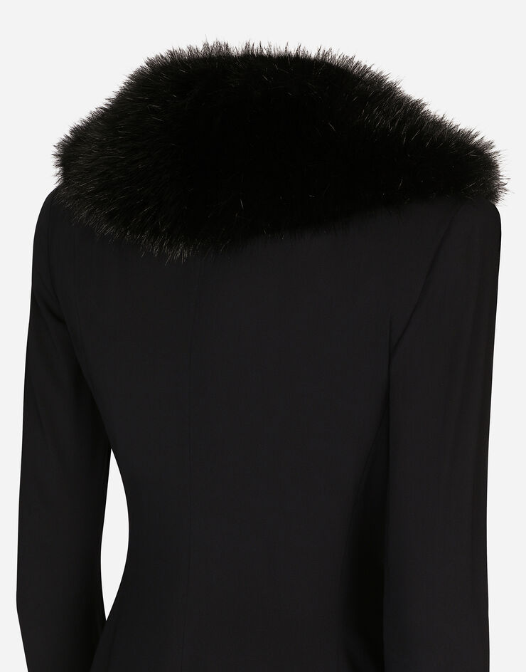 Dolce&Gabbana Long silk georgette coat with faux fur collar Black F0W0VTFUAFZ