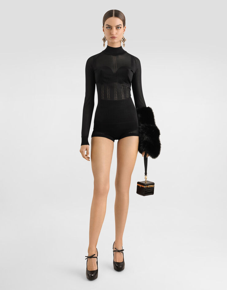 Dolce & Gabbana Silk mock-turtleneck sweater Black FXW44TJBSLL