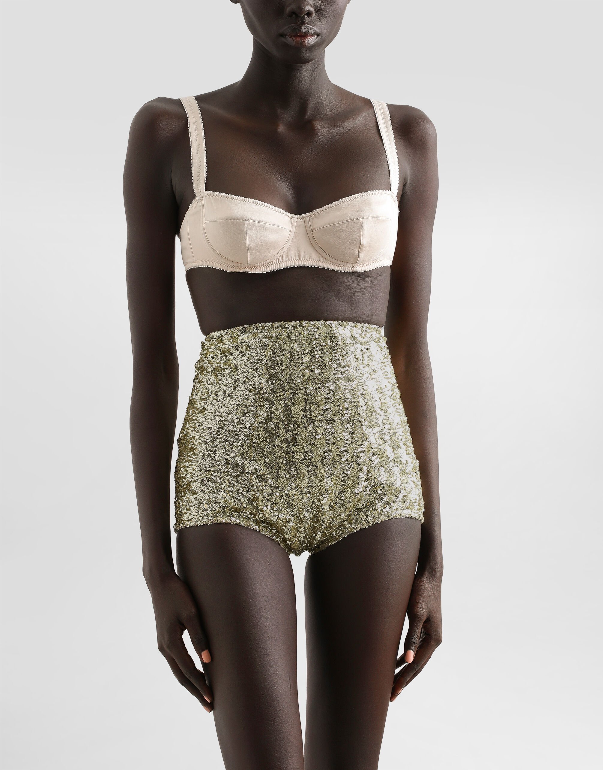 Sequined high-waisted panties in Gold for Women