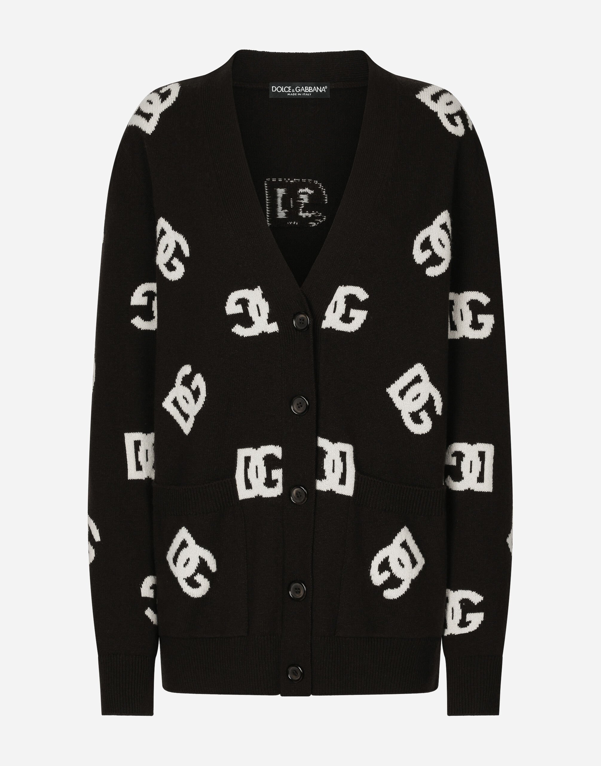 Dolce & Gabbana Wool cardigan with DG inlay Black FXI48TJAIL1