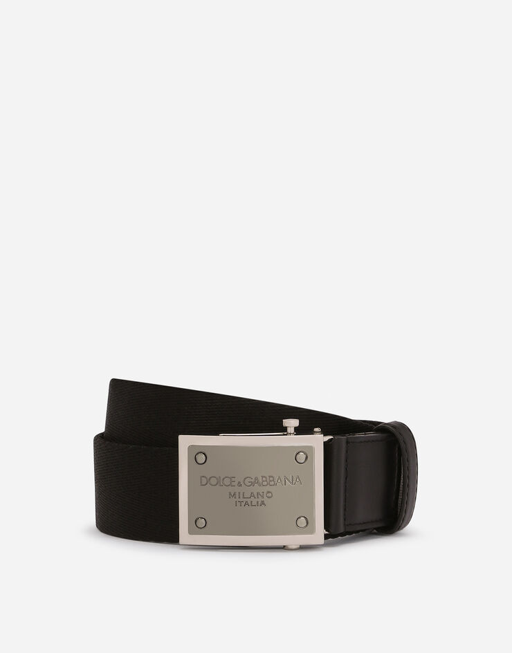 Dolce & Gabbana Текстильный ремень с фирменной пластинкой черный BC4771AG654