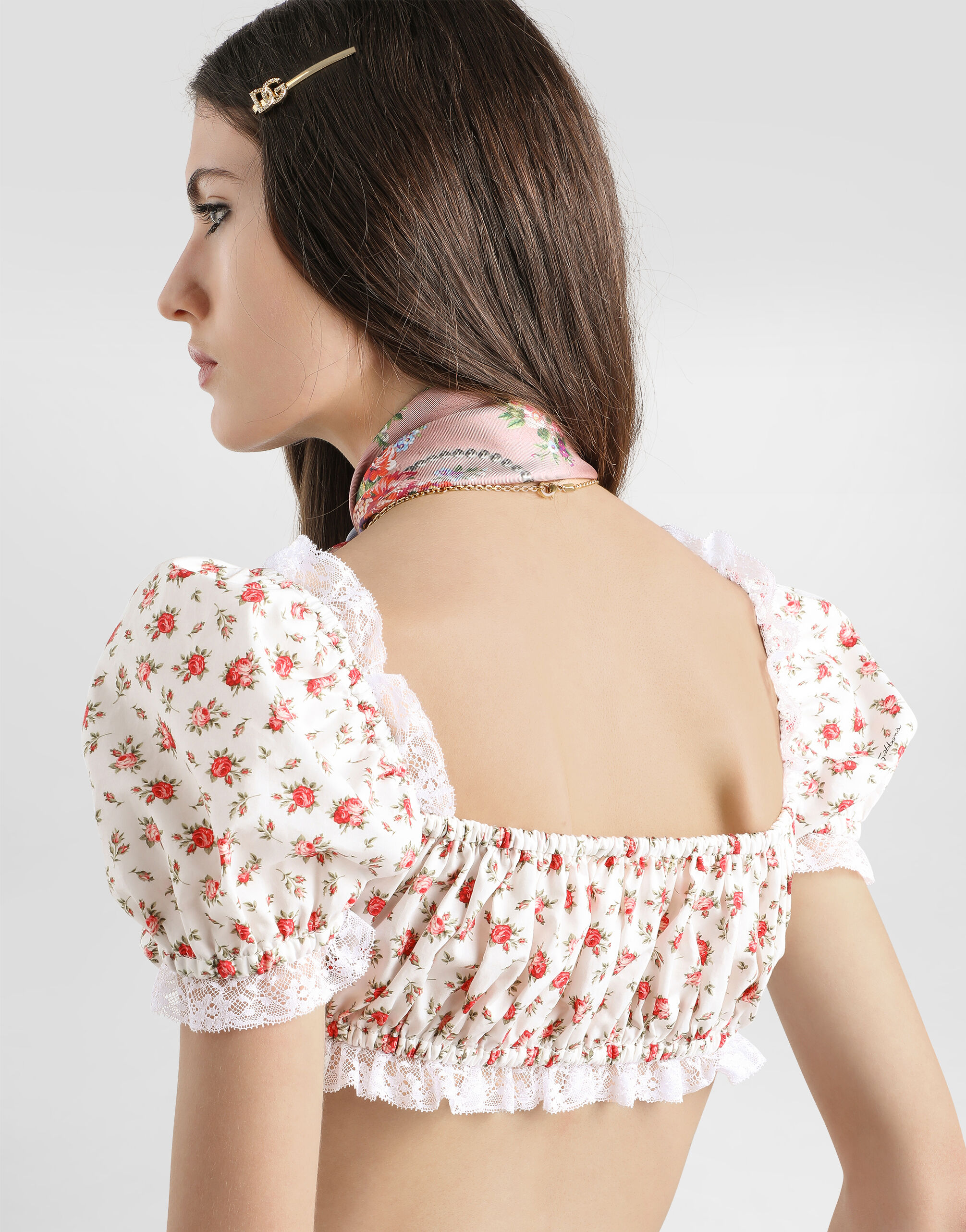 Small rose-print poplin top in Multicolor for Women