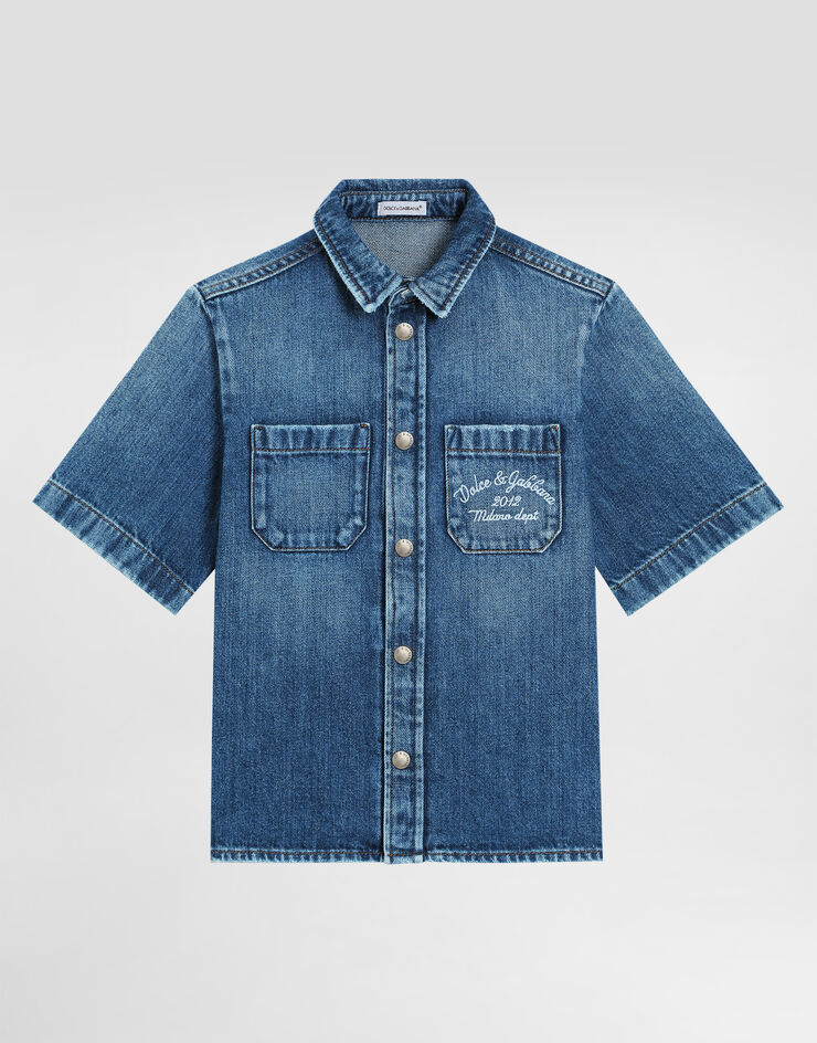Denim shirt with Dolce&Gabbana logo in Multicolor for Boys 