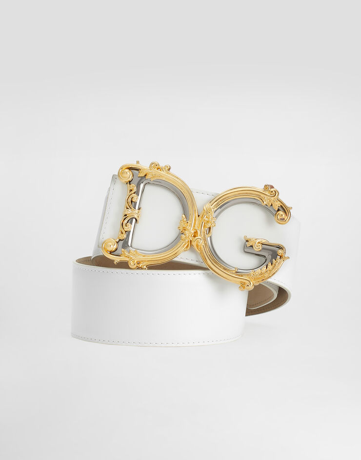 Dolce & Gabbana حزام من جلد العجل بشعار أبيض BE1336AZ831