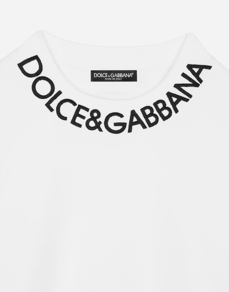Dolce & Gabbana سويت شيرت جيرسي كروب بتطريز شعار على الياقة أبيض F9P35ZHU7H9
