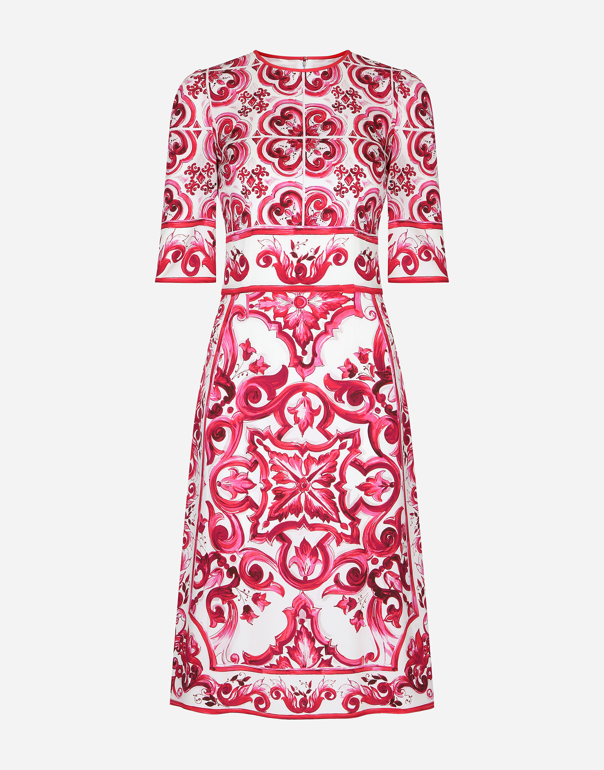 Majolica print charmeuse midi dress in Multicolor for