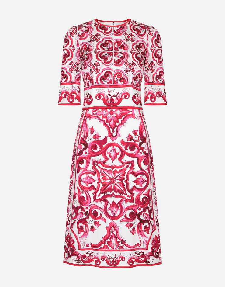 Dolce & Gabbana Vestido midi de charmeuse con estampado Maiolica Multicolor F6ADSTHPABL