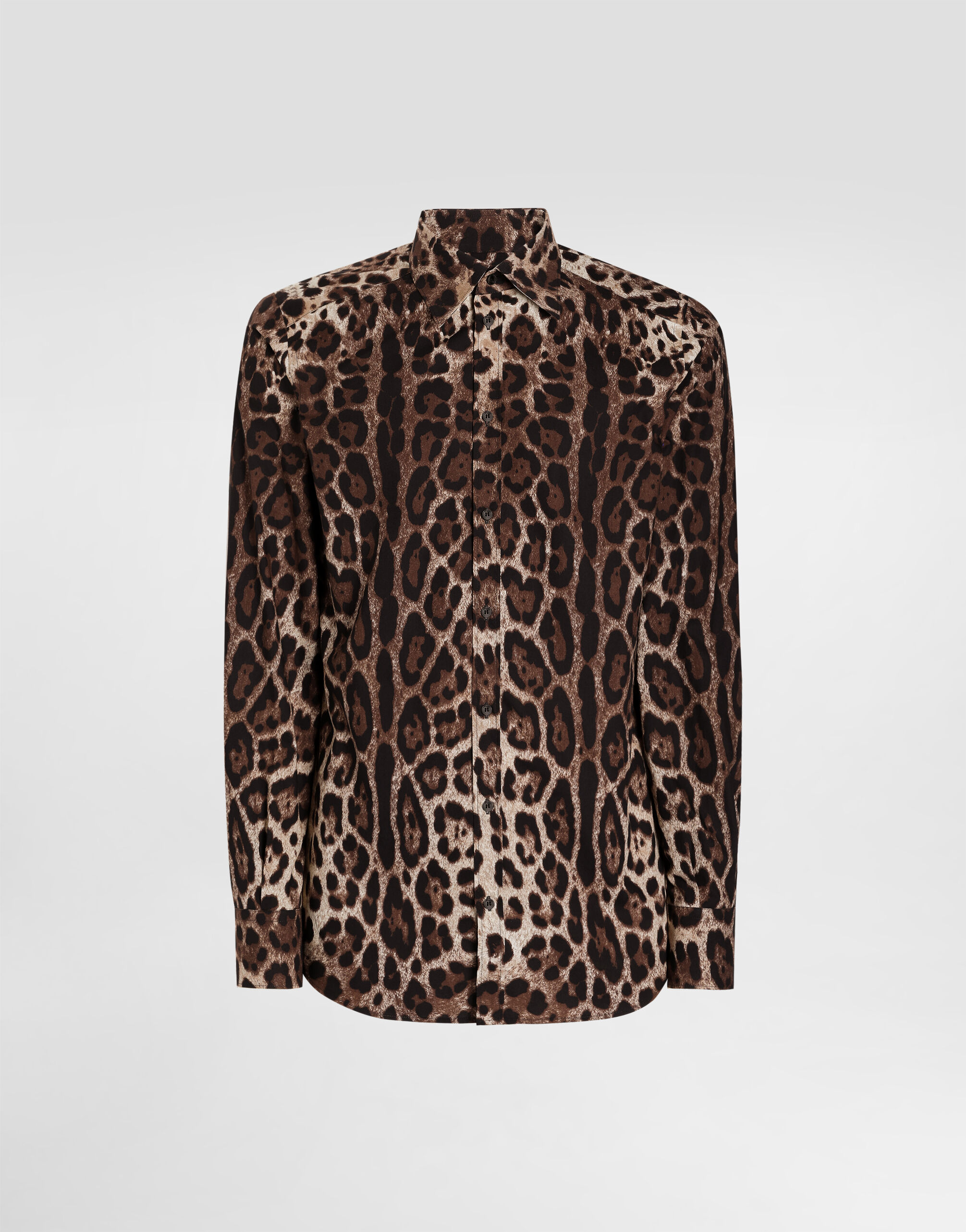 Cotton shirt with leopard print in Print for Men | Dolce&Gabbana® US